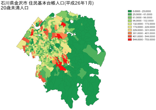石川県金沢市　住民基本台帳人口（平成26年1月）20歳未満人口