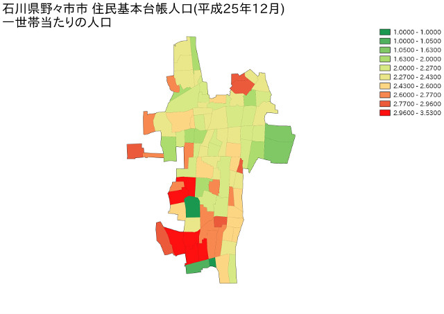 石川県野々市市住民基本台帳人口（平成25年12月）一世帯当たりの人口